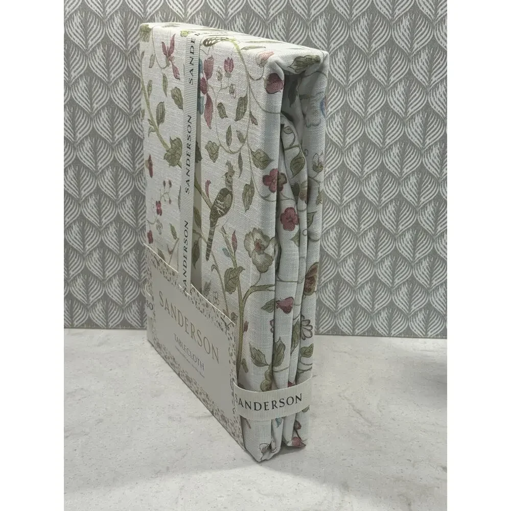 Sanderson Tablecloth 70” Round Aril's Garden Floral Birds 100% Cotton NEW
